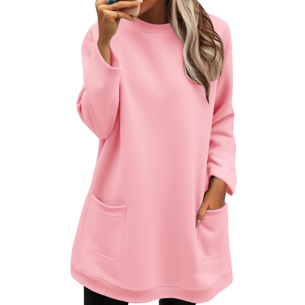 Women's Long-sleeved Loose Fashion Pocket Pullover Round Neck Long Sweatshirt