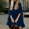 Abito Elegante da Donna in Chiffon con Dettaglio a Volant Collo Alto Manica Svasata Mini Abito Casual Vestibilità Larga Abito Estivo