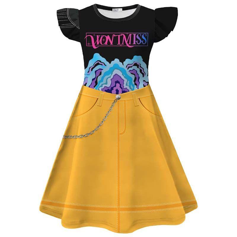 K-POP Witch Hunters Summer Kids' Cosplay Gold-Embossed Cartoon Print Dress