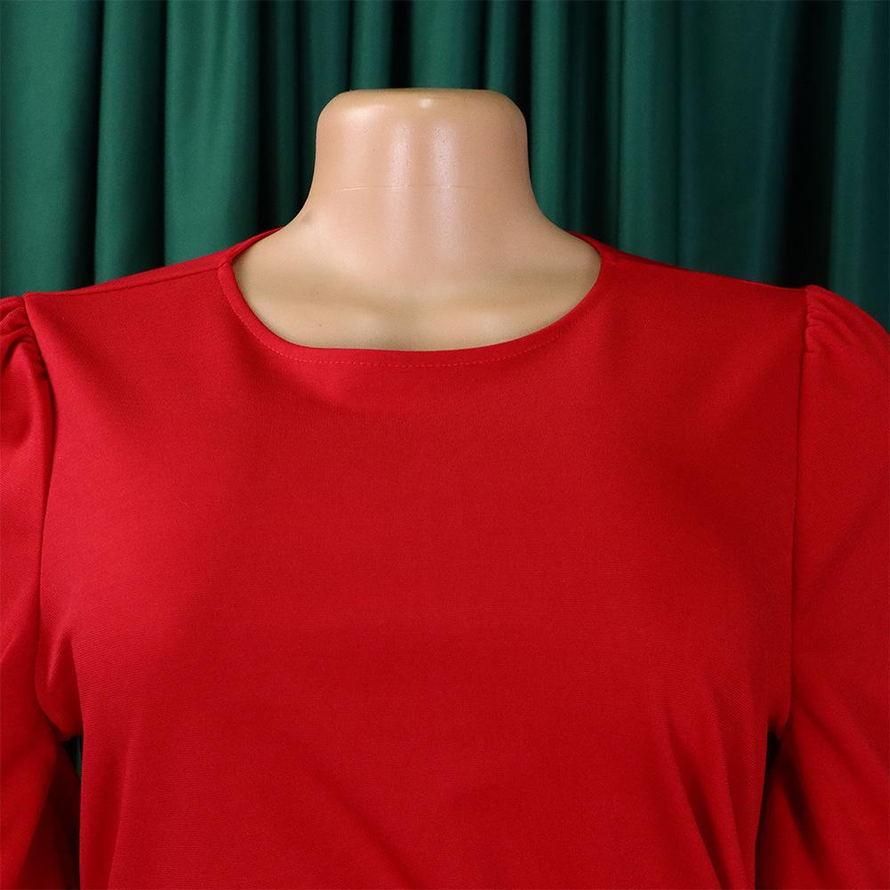 Women's Fashion Summer Spring Solid Color Print Short Sleeve O-Neck High Waist Casual Dresses