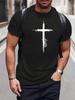Vintage Christian Graphic Tshirt For Unisex Black With Distressed White Cross Design Soft And Breathable Casual Crew Neck Tshi