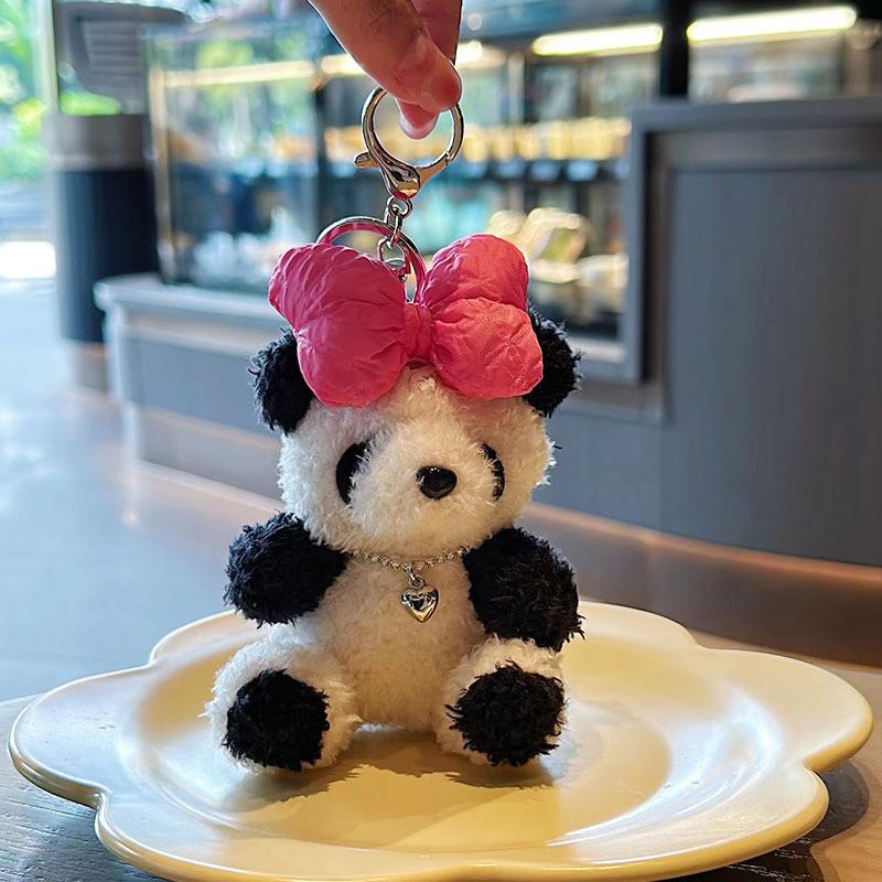Delightful Tie Bow Panda Plush Keychain Cute Soft Key Ring Ideal For Creative Gifts