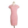 Robe Tricot Tweed Mi-longue Chic Français Élégant pour Femme avec Boutons Métalliques