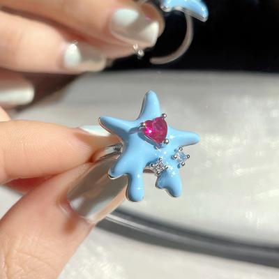 Blauer Tropfender Stern Offener Ring Damen Klein Frisch Persönlichkeit Design Ring Spice Girl Schlichter Wind Verstellbarer Schmuck