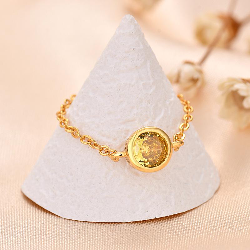 Women's Crystal Zircon Adjustable Gold Ring with Diamond Chain - European & American Niche Design