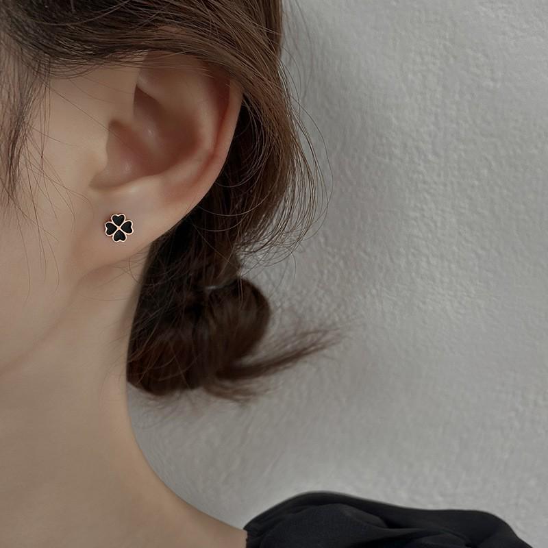 

Серьги-подвески из стерлингового серебра 925 пробы с черной эмалью в виде четырехлистного клевера 925 Silver