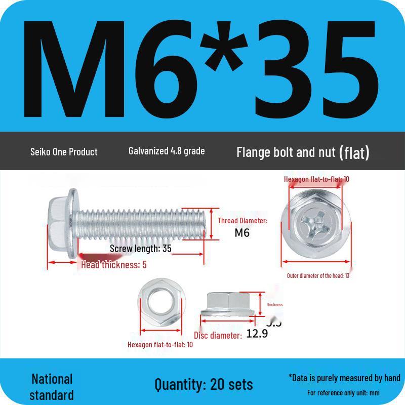 Galvanized Hex Head Bolt & Nut Sets with Washers - Anti-slip (M4/M5/M6/M8, 4.8 Grade)