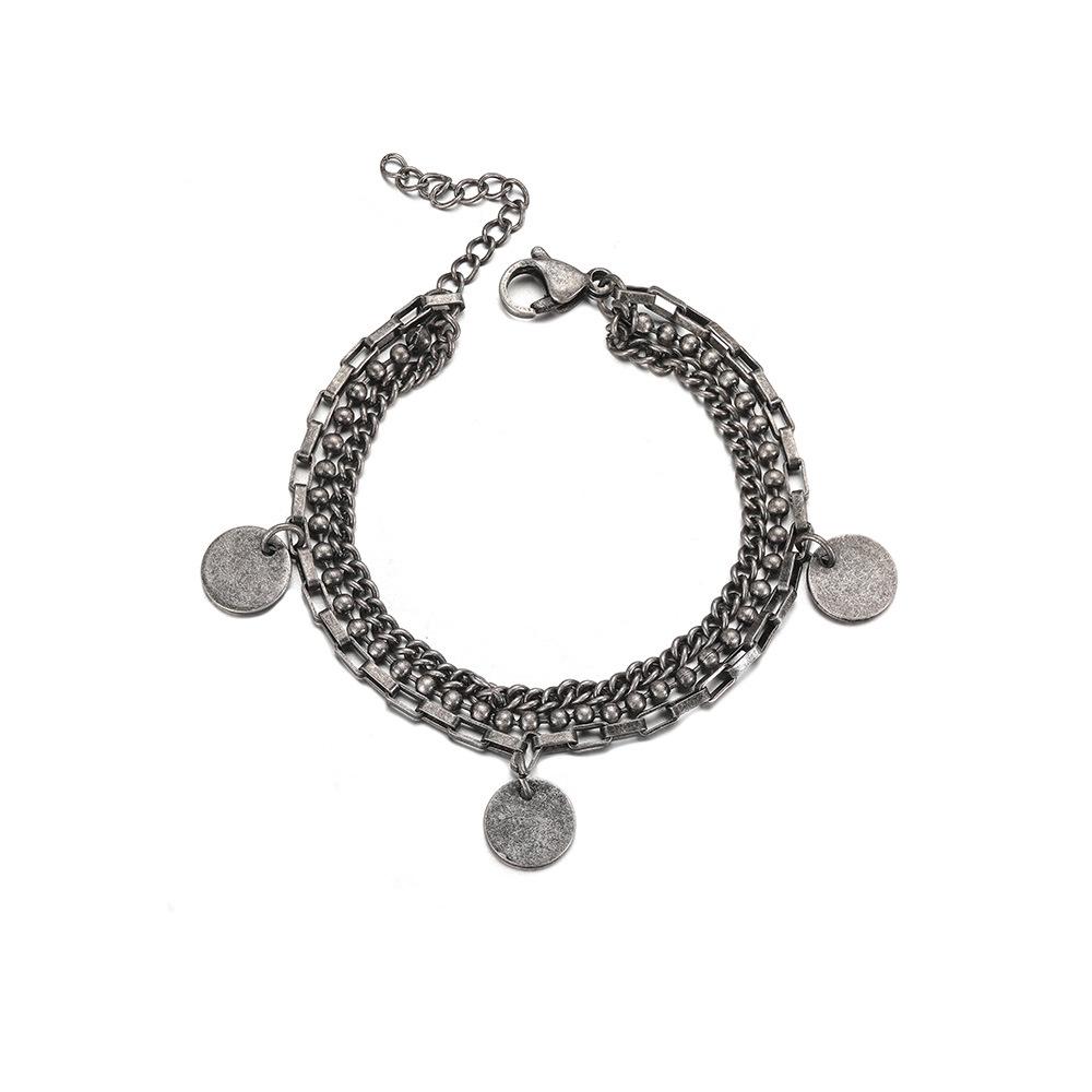 

Модный многослойный браслет из титановой стали с круглым кулоном, парный стиль.