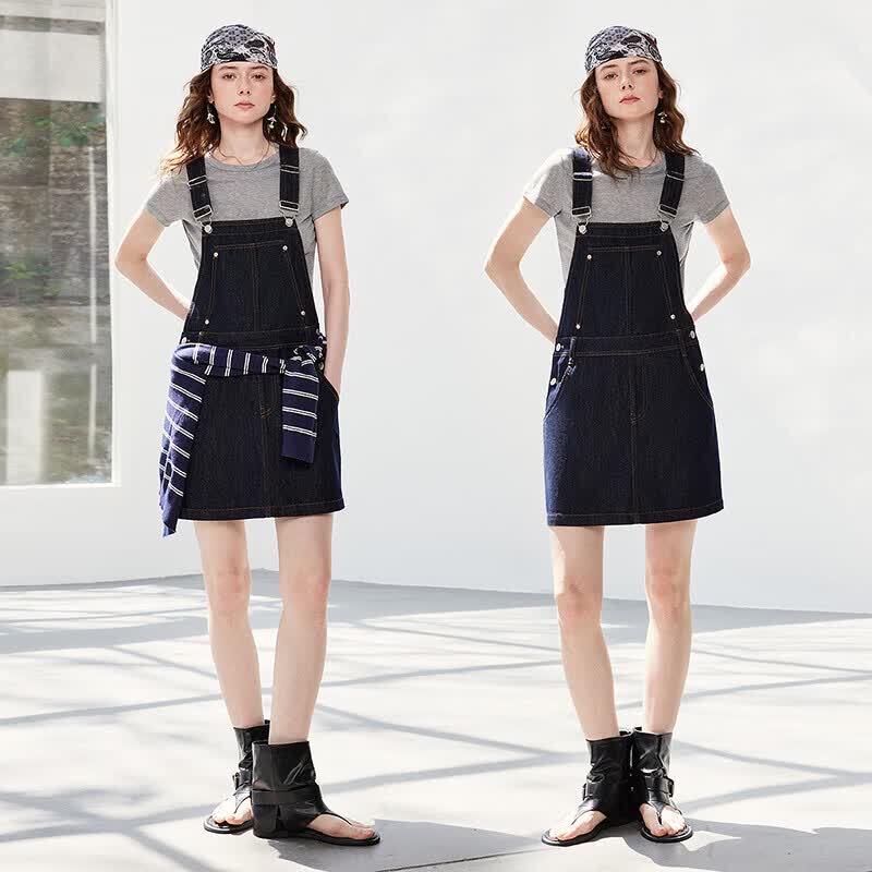 Chuyu Women's Original Denim Overall Mini Dress