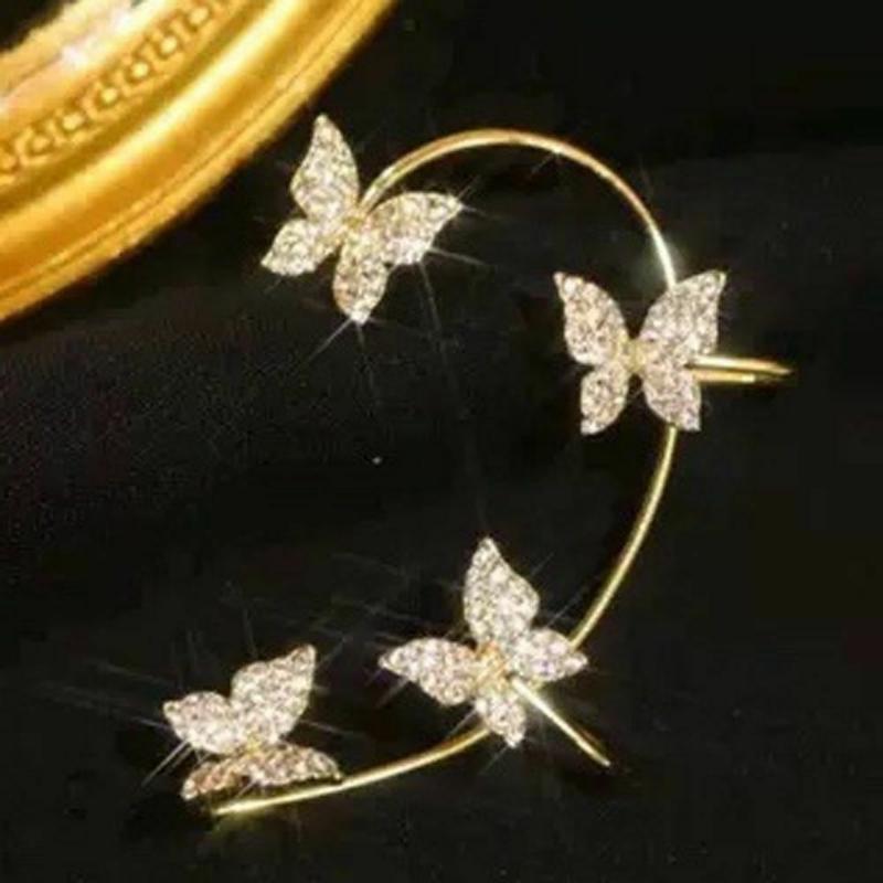 Zircon Butterfly Earrings Butterfly Wrap Around Ear Earrings Adjustable Ear Cuff Earrings for Women Non-Pierced Zircon Butterfly Earrings