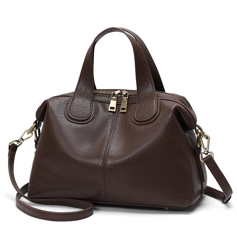 Chestnut Cowhide Tote Bag – Minimalist Retro Design, Lightweight and Versatile for Women кофейный