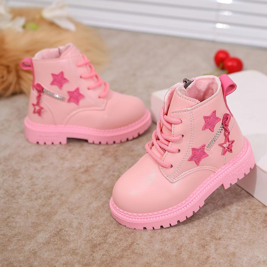Girls' Fashion Princess Fleece Ankle Boots, Winter Children's Sweet Anti-slip Leather Boots