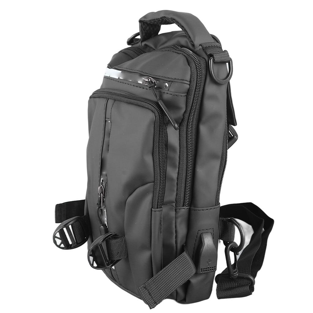 Men Nylon Backpack Waterproof Fashionable Multi Pocket Shoulder Chest Messenger Bag with USB Charging Port 5 Pocket