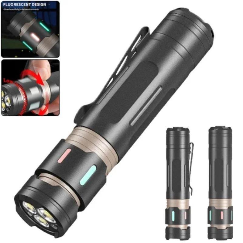 High Power 3*XPG LED Flashlight Type-C Rechargeable Zoom Fidget Spinner Torch with Luminous Strips Decompression Lamp for Outdoor Camping Daily Use