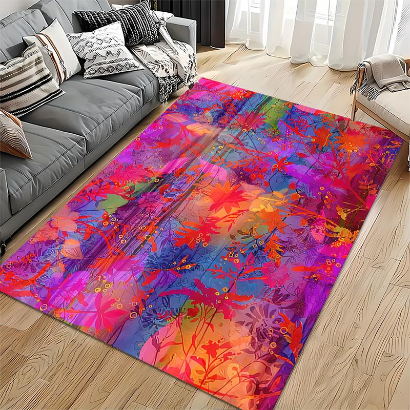 Colorful Abstract Floral Pattern Carpet, Vibrant Room Decor Rug Suitable for use as an anti-slip for living room bedroom sofas