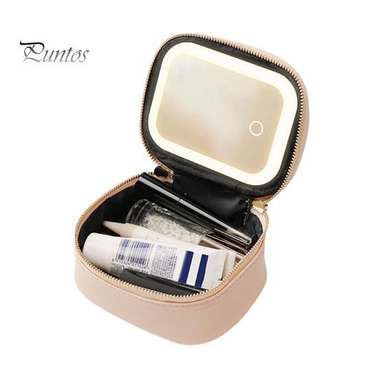 Travel Makeup Bag with LED Mirror Large Capacity Zipper Closure Portable Size Makeup Case Cosmetic Brush Organizer