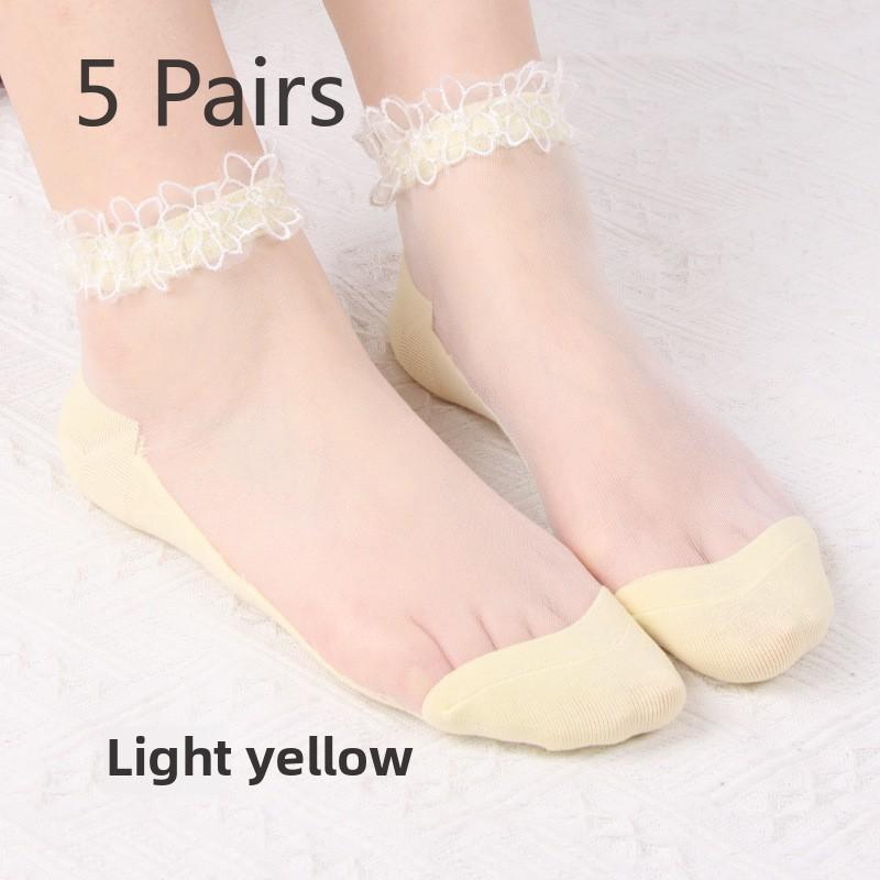 5 Pairs Socks Women Spring Summer Thin Transparent Lace Lace Socks Short Crystal Glass Stockings