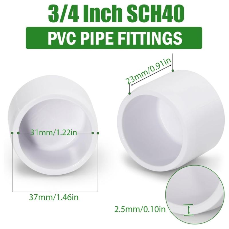 24Pcs Multipurpose SCH40 PVC End Caps for 3/4 Inch 1 Inch 1 1/4 Inch 2 Inch Pipes Sturdy Pipe Cover Accessories