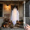 Geister-Dekoration für Veranda-Fenster Halloween Hängende Schaukel-Dekoration mit Hexenhut, Gruselige Außen- und Innenparty-Zubehör Lichterkette und Fernbedienung