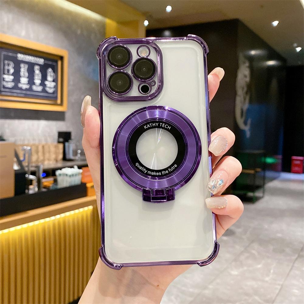 Magnetic Stand Transparent Plating Phone Case For iPhone 17 16 15 Pro Max 14 13 12 11 X XR XS 7 8 Plus SE Armour Protector Cover