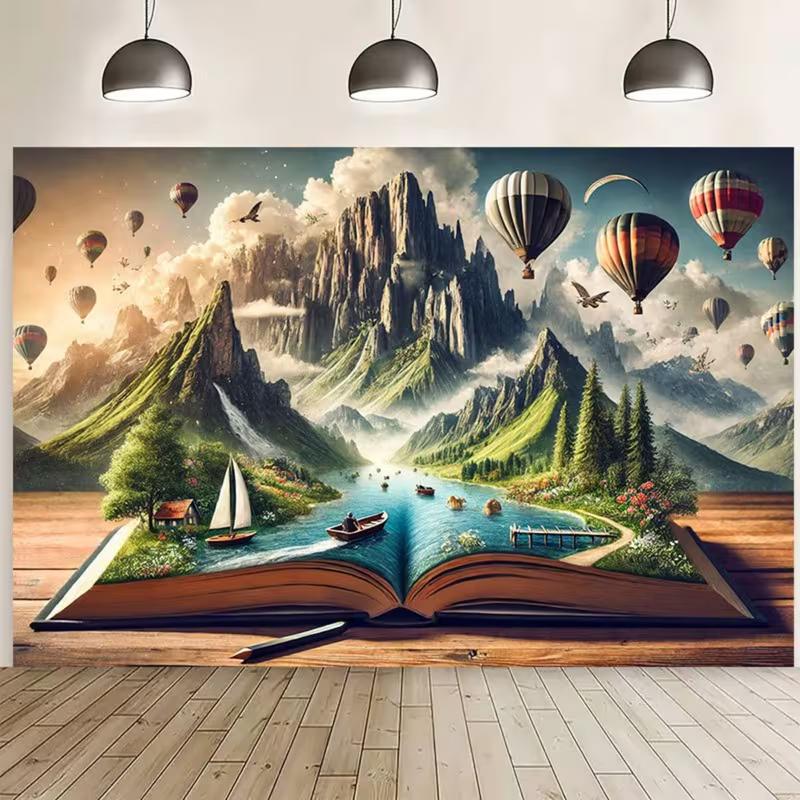 

2D Magical Storybook Backdrop Mountain Lake Photography Background 47.2x31.5inch/120*80cm