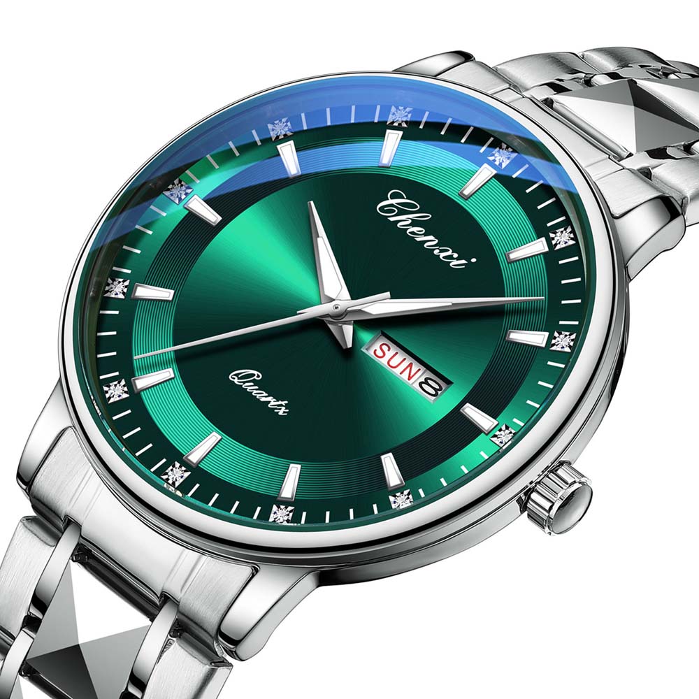 CHENXI High Quality Men's Quartz Watch Minimalist Stainless Steel Strap Date Curved Mirror Display Waterproof Man Watches