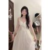 French Casual Pure Desire White Mesh Butterfly Suspender Dress Fairy Summer Seaside Vacation Dress Long Skirt