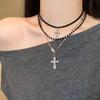 New Multi Layer Cross Bead Long Pendant Metal Cross Cross Pendant Vintage Design Sweet Cool Beaded Chain Women Gift