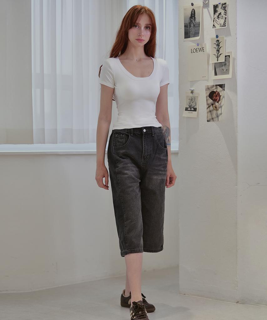 Keulleiseu U-Neck Bra-Cap Slim Fit Crop Short Sleeve T-Shirt_Light Blue