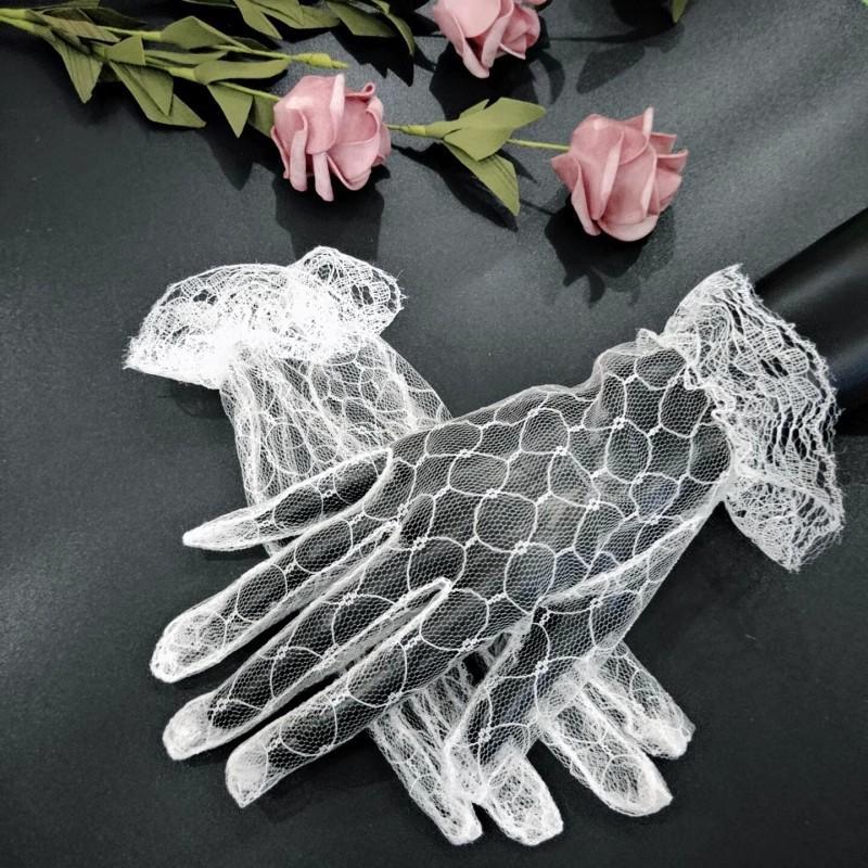 Black Banquet Short Gloves, Wedding Dress Lace Mesh Gala Tea Party Lotia Lolita Gloves