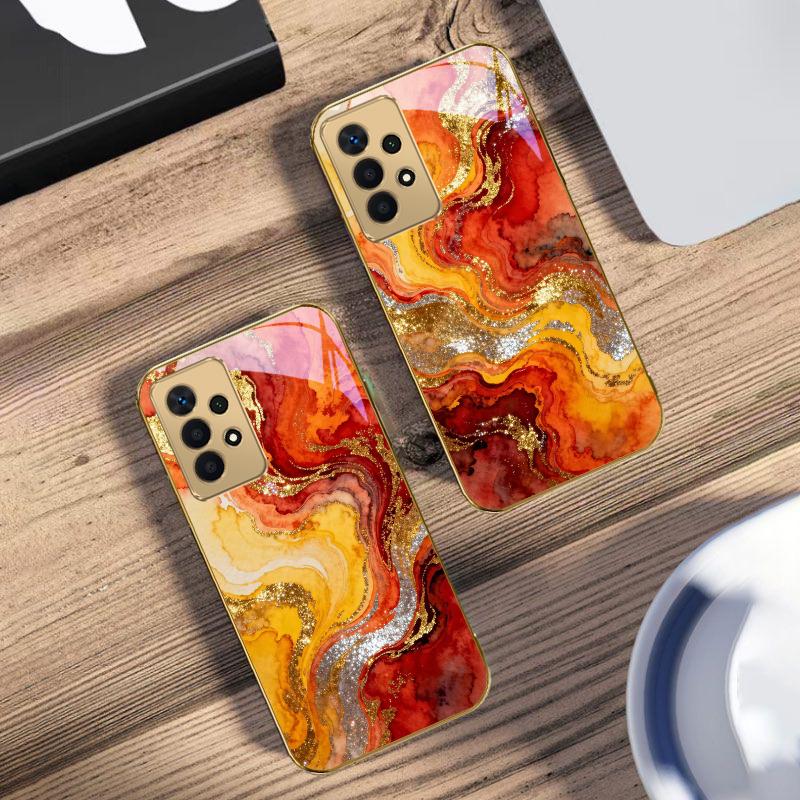 Golden Starry Light For Samsung A 01 52S A04 A05S A10 A12 13 22 23 24 36 42 M02 Note 10 20Ultra 8 9 Golden Glass Phone Case