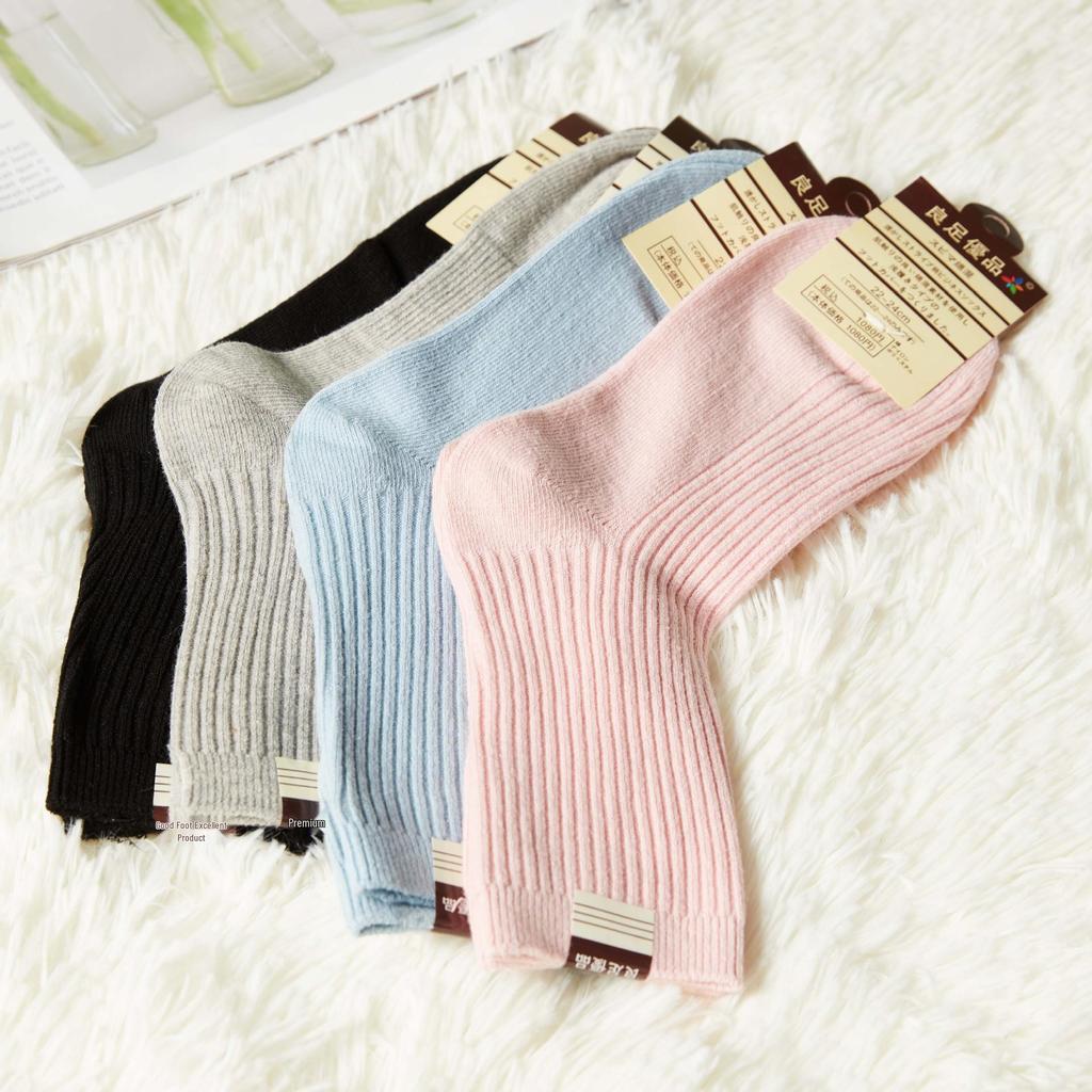 Women's Mid-Calf Spring/Autumn Cotton Knit Socks - Breathable, Sweat-Absorbent, Double Needle Stitching