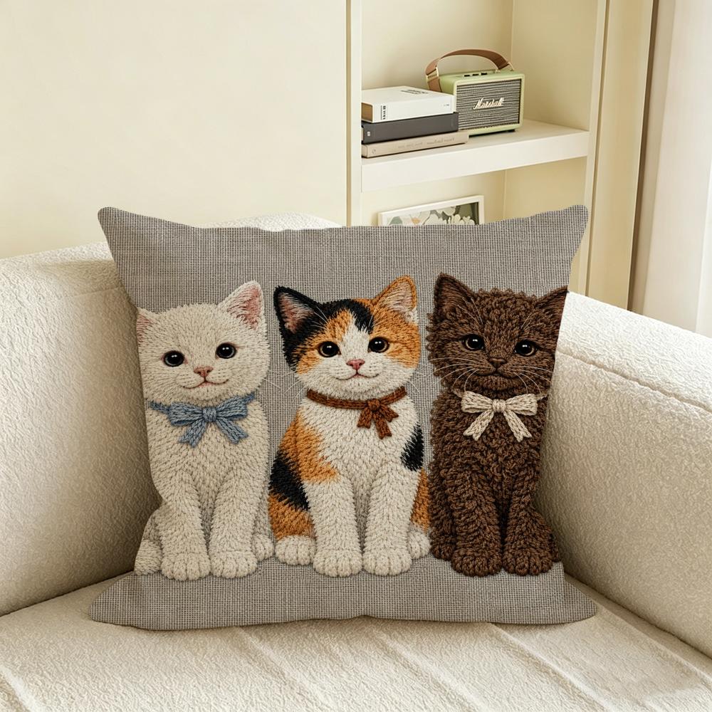 Copricuscino Gatto D Piatto Gatti Carini Federa Naturale Lino Set Decorazione AllinOne per Divano Camera da Letto Sedia