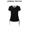 UR 2025 Women's Pleated Contrast Collar Short Sleeve T-shirt