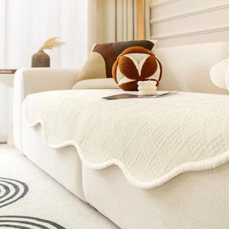 Nordic Solid Color Sofa Cover for Living Room Non-Slip Thick Plush Couch Cushion Mat Corner Sofa Cover Sofas Towel Home Decor