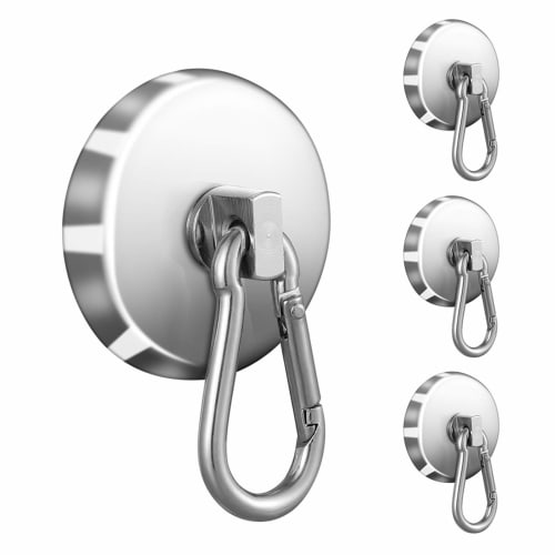 

KSPOWWIN Magnetic Hooks with Carabiner, Detachable Hooks, Super Strong, 61kg Vertical Load Capacity, 42mm Diameter, Powerful Magnet for Kitchen, Offic