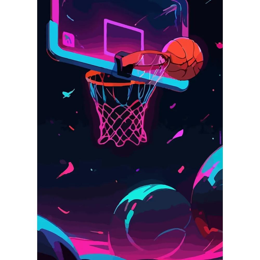 Retro-Futuristic Gaming Setup Posters Neon Lights Basket Ring Game Room Modern Prints Canvas Wall Picture Home Living Room Decor