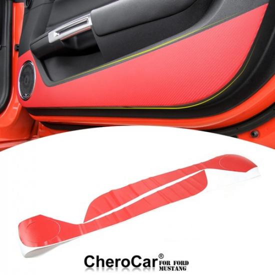Interior Door Anti Kick Trim Cover Stickers For Ford Mustang 15+Red Carbon Fiber