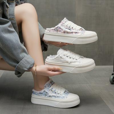 Halbschuhe Damen 2025 neu Sommer Taschenkopf Oberbekleidung kleiner Duftwind ein Pedal faul dicksohlige Canvas Halbschuhe Damen