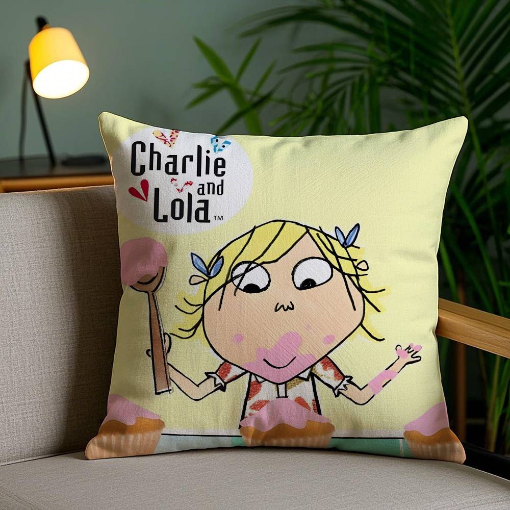 Cute Charlie And Lola-A Animation Pillow Case Anti-dustmite Pillowcase Invisible Zipper Silky Short Plush Sofa Cushion Cover