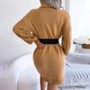 Women Casual Color High Collar Long Sleeve Bottomed Wool Dress