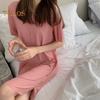 Damen Sommerkleid Rundhalsausschnitt Locker Einfarbig Kurze Ärmel Eisseide Freizeitkleidung Homewear Pyjama Knielanges Nachthemd