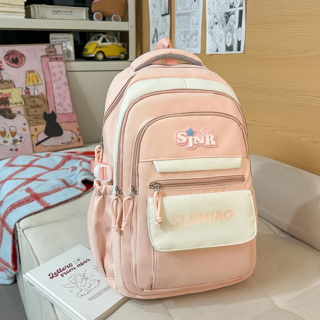Schoolbag new high-value large-capacity ins burden reduction fashionable simple contrasting versatile schoolbag junior high school student backpack 