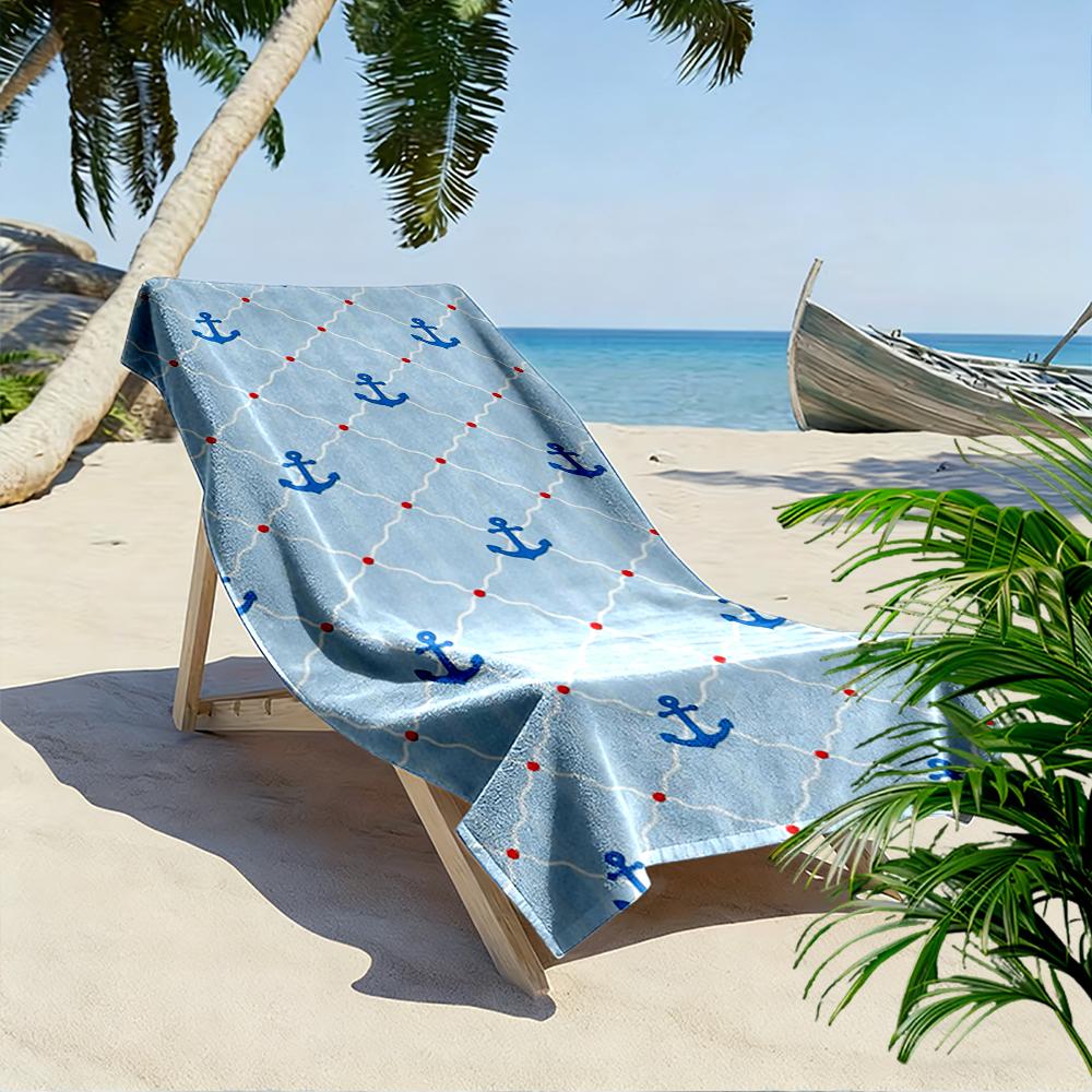 Blue Anchor Pattern on Light Blue Background Beach towel quick-drying for travel outdoor sports jogging beach and swimming