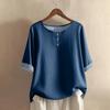 Women's Fashionable And Casual Shirt Half-sleeve Round Neck Solid-color Cotton And Linen Blouse Top