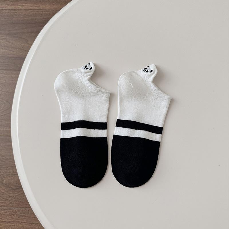 Damen Socken Bestickt Cartoon Panda Frühling/Sommer Low-Top Flachmündig Rutschfest Baumwolle Socken Mehrfarbig Kurzbein Damen Bootssocken