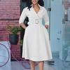 Women's Spring Lapel Solid Color High Waist Elegant Large Size Dress