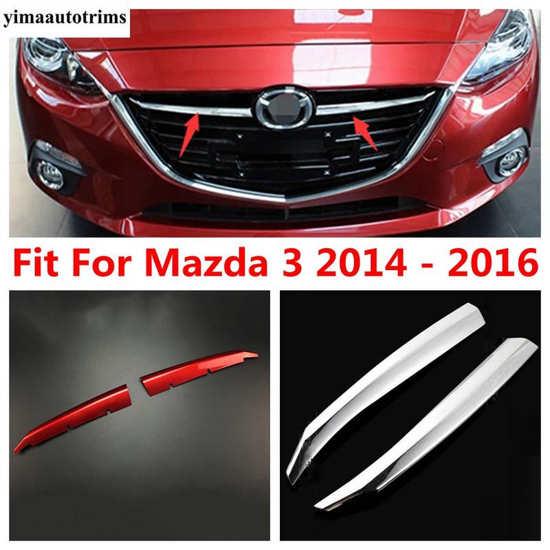 Car Front Middle Grille Mesh Strip Protector Decoration Cover Trim For Mazda 3 2014 - 2016 ABS Chrome / Red Accessories Exterior