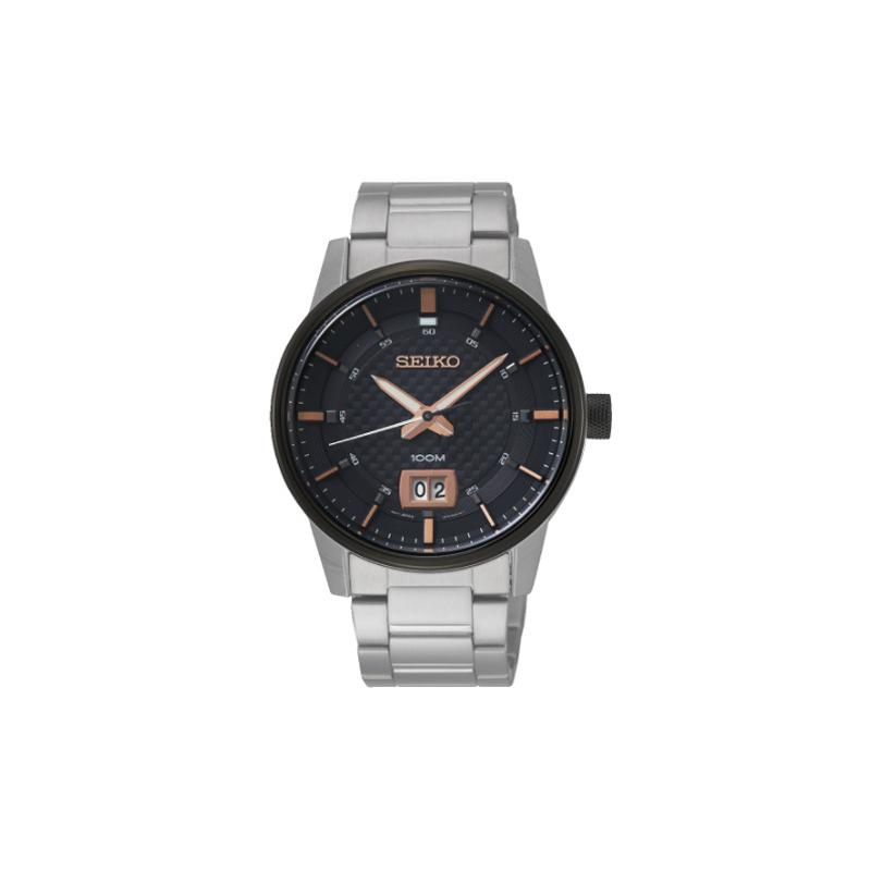 SEIKO Casual Waterproof Quartz Steel Strap Men s Watch Black Dial SUR285P1 чёрный