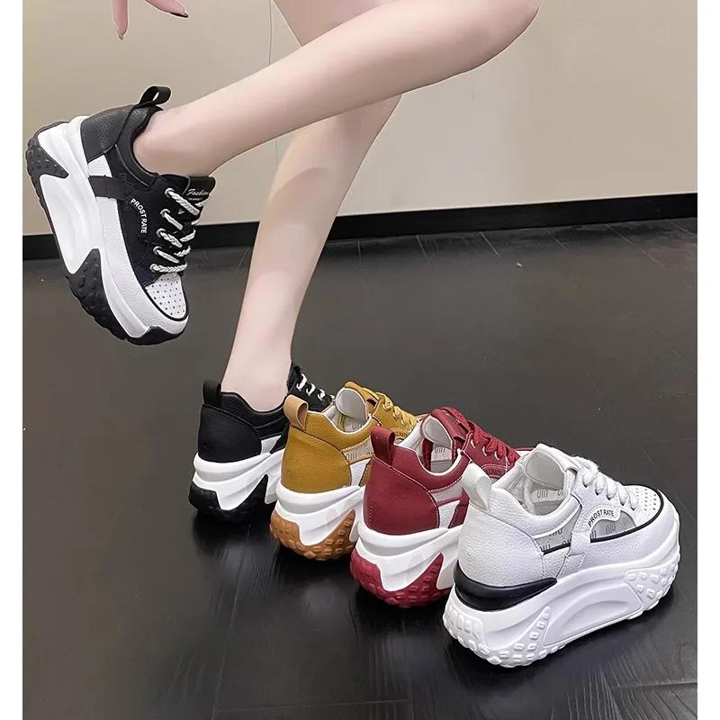 Fashion Synthetic Platform Wedge Flats Air Mesh Chunky Sneaker Casual Leather Comfort High Brand Spring Lace Up Summer Sports Shoes